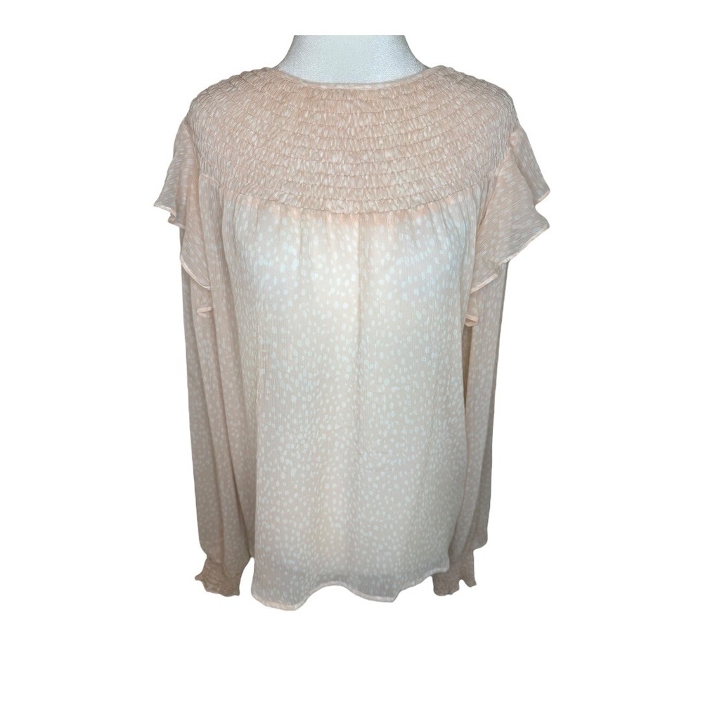 Express Smocked Neck Blouse Ruffle Long Sleeve Sheer Top Large